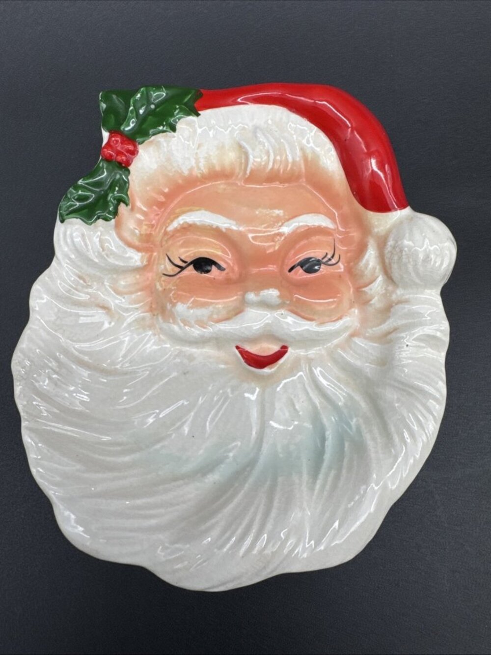 VTG Japan Ceramic Santa Head Wall Hanging Christmas Candy Dish Spoon Rest MCM